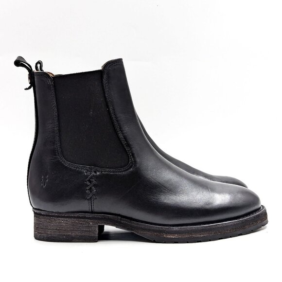 Frye Women Melissa Double Black Leather Lug Sole Chelsea Boots Size 5.5 - Picture 9 of 11